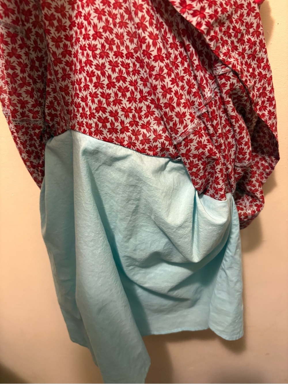Free People Red/Blue Ditsy Floral Leaf Sash Tube Strapless Dress, Size 4 - Picture 3 of 7
